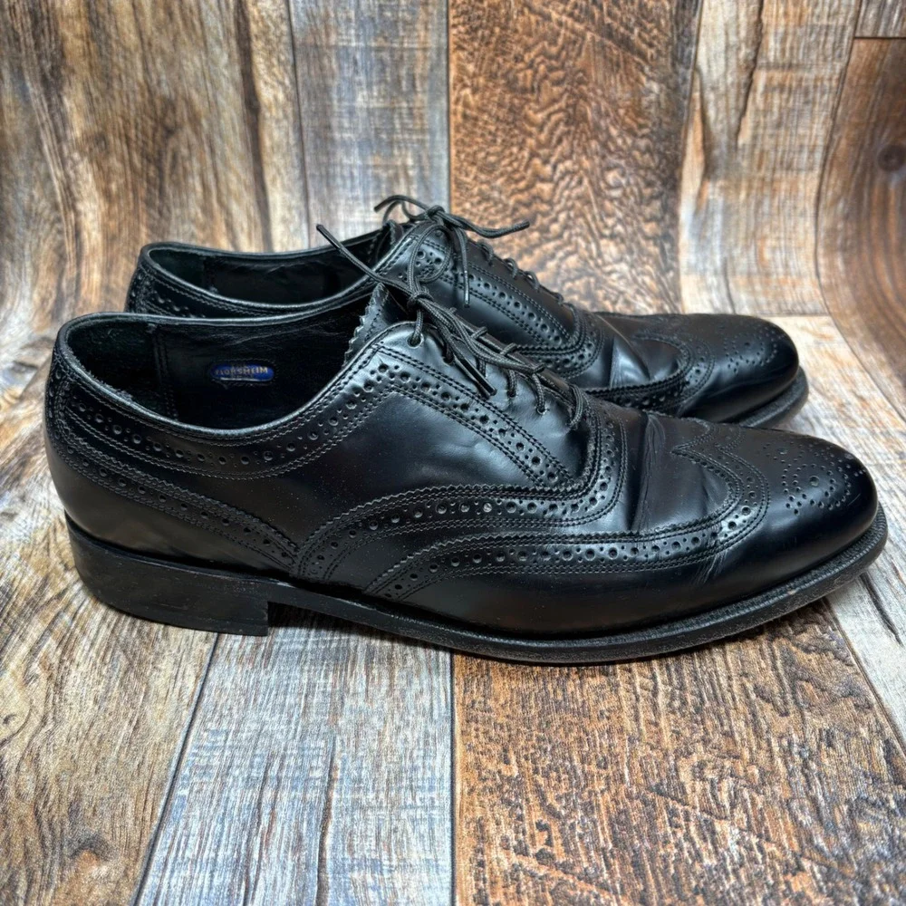 Florsheim Mens Black Leather Wingtip Brogue Oxford Dress Shoe Size 8 Style 76401